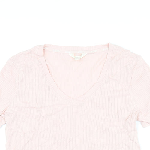 Marks and Spencer Womens Pink Cotton Basic T-Shirt Size L V-Neck