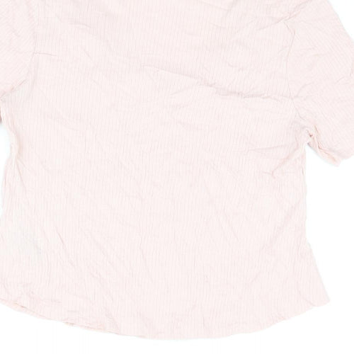 Marks and Spencer Womens Pink Cotton Basic T-Shirt Size L V-Neck