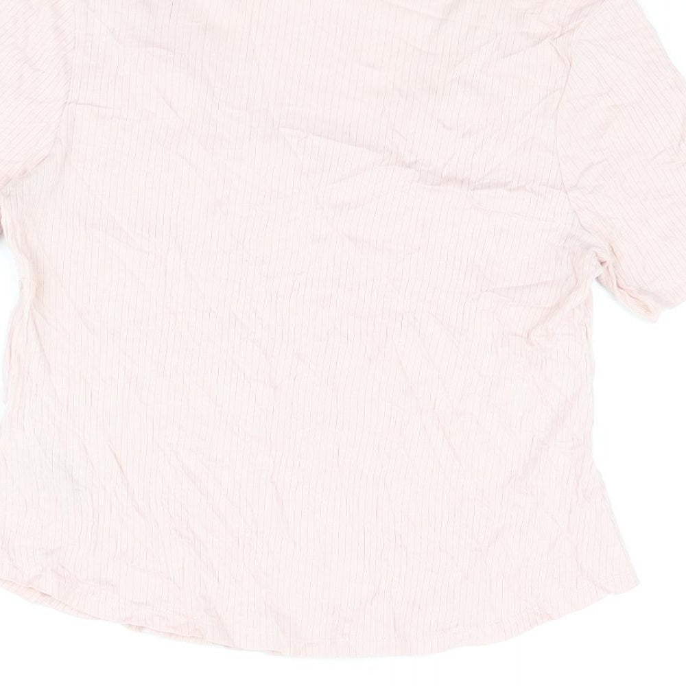 Marks and Spencer Womens Pink Cotton Basic T-Shirt Size L V-Neck