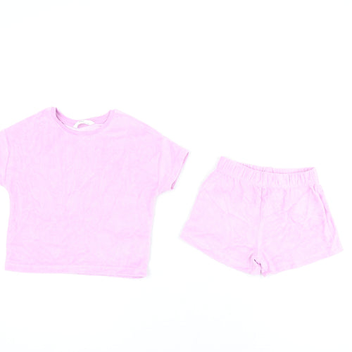 Marks and Spencer Girls Purple Cotton Shorts Outfit/Set Size 2-3 Years Pullover - Short Set