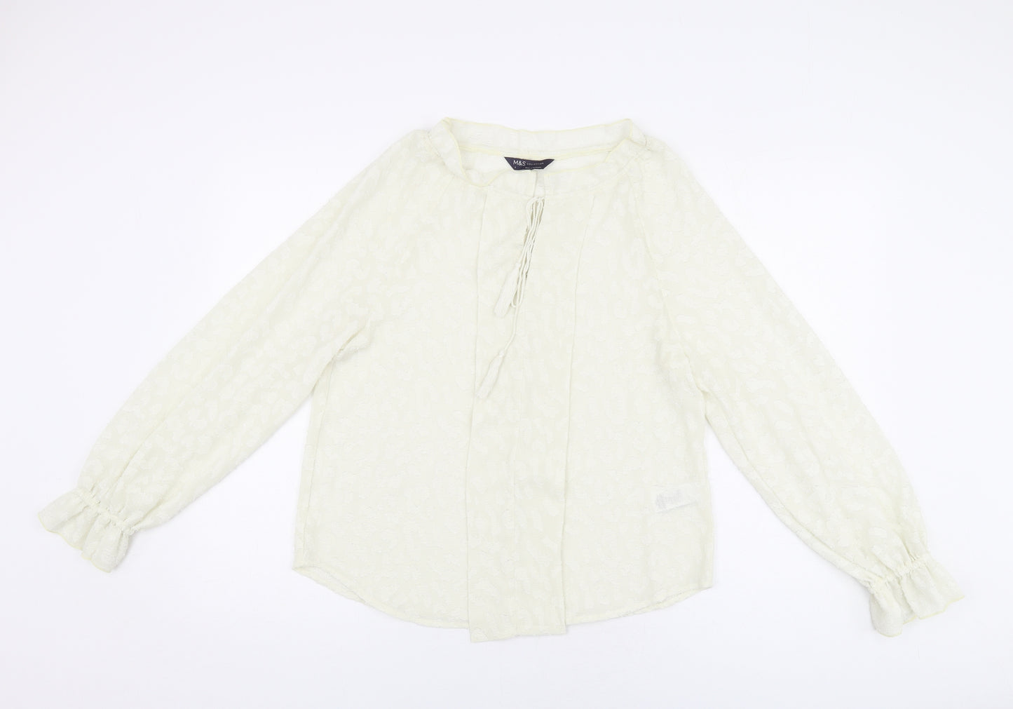 Marks and Spencer Womens Ivory Polyester Basic Blouse Size 6 Round Neck