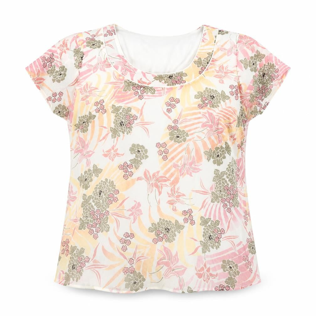Front view of Autonomy women’s multicoloured floral polyester basic blouse, size UK 14, scoop neck