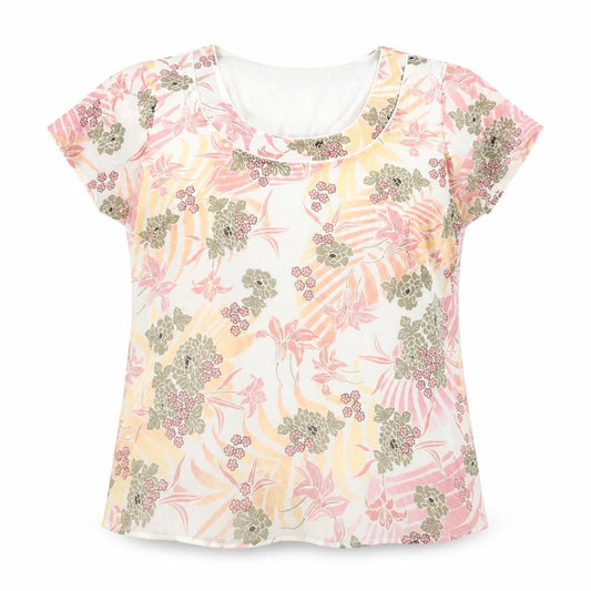 Front view of Autonomy women’s multicoloured floral polyester basic blouse, size UK 14, scoop neck