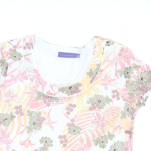 Autonomy Womens Multicoloured Floral Polyester Basic Blouse Size 14 Scoop Neck