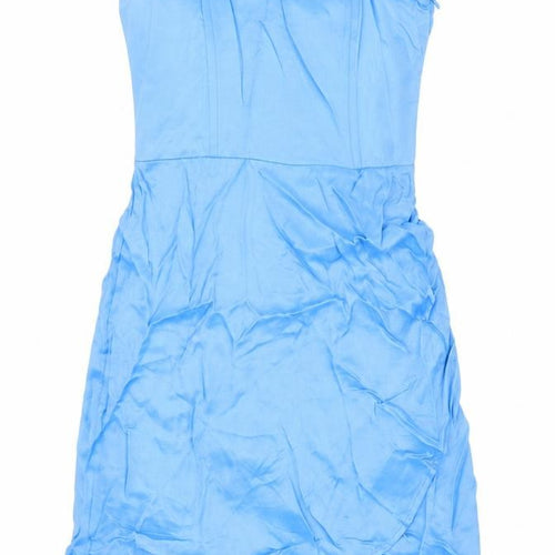 Bershka Womens Blue Viscose Mini Size XS Off the Shoulder Zip