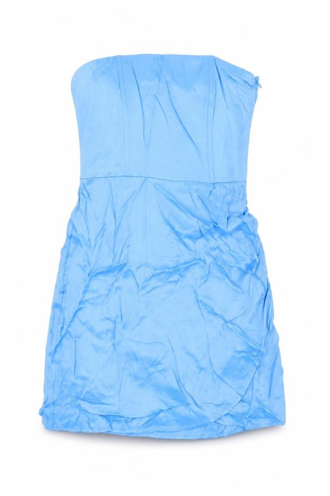 Bershka Womens Blue Viscose Mini Size XS Off the Shoulder Zip