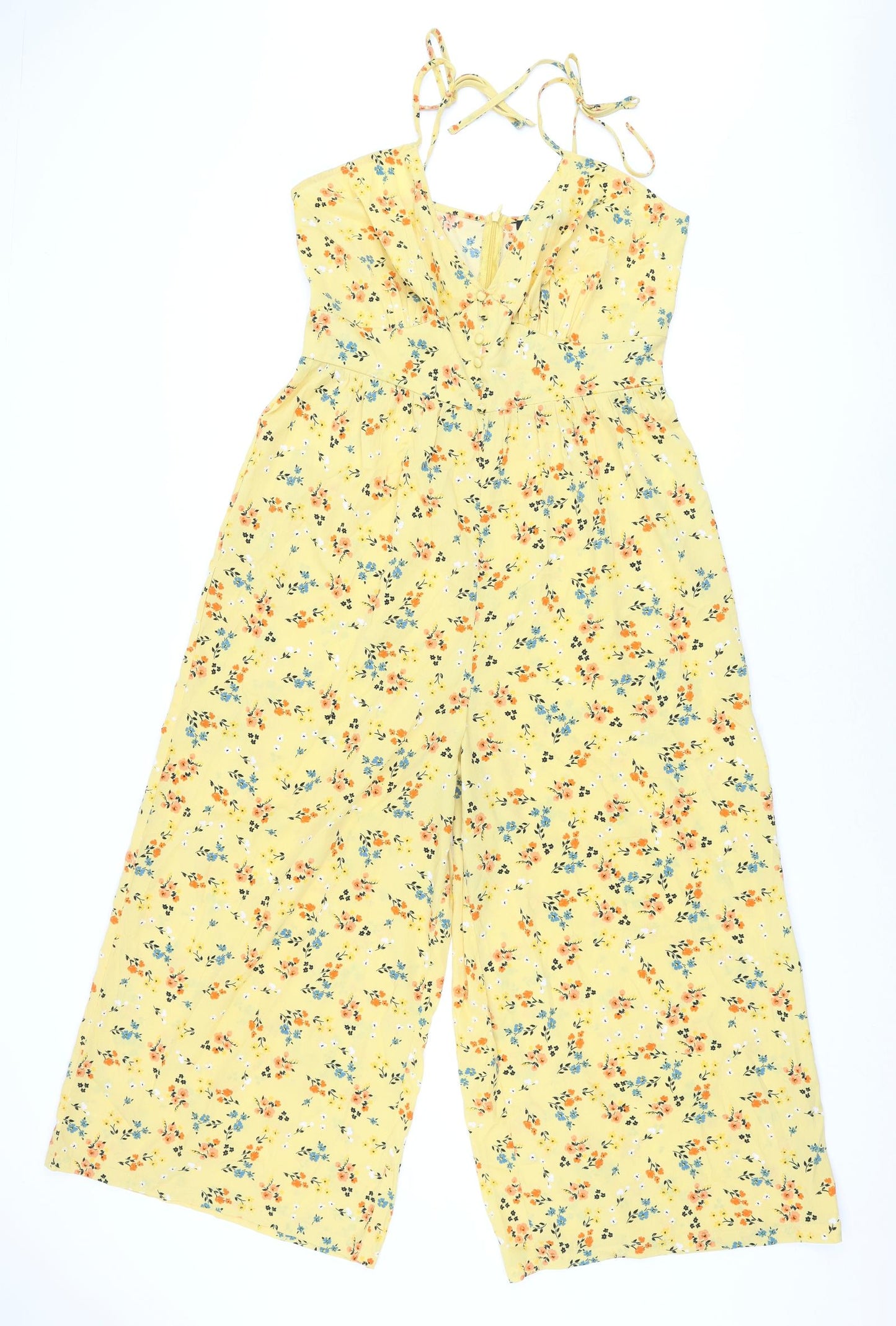 Boohoo Womens Yellow Floral Polyester Jumpsuit One-Piece Size 14 L23 in Zip