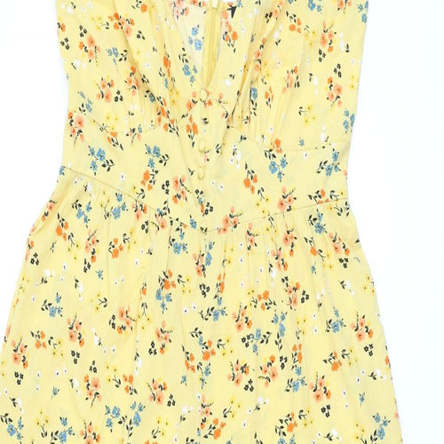 Boohoo Womens Yellow Floral Polyester Jumpsuit One-Piece Size 14 L23 in Zip