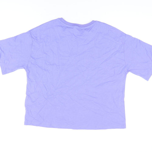 Marks and Spencer Girls Purple Cotton Basic T-Shirt Size 13-14 Years Round Neck Pullover - Peace