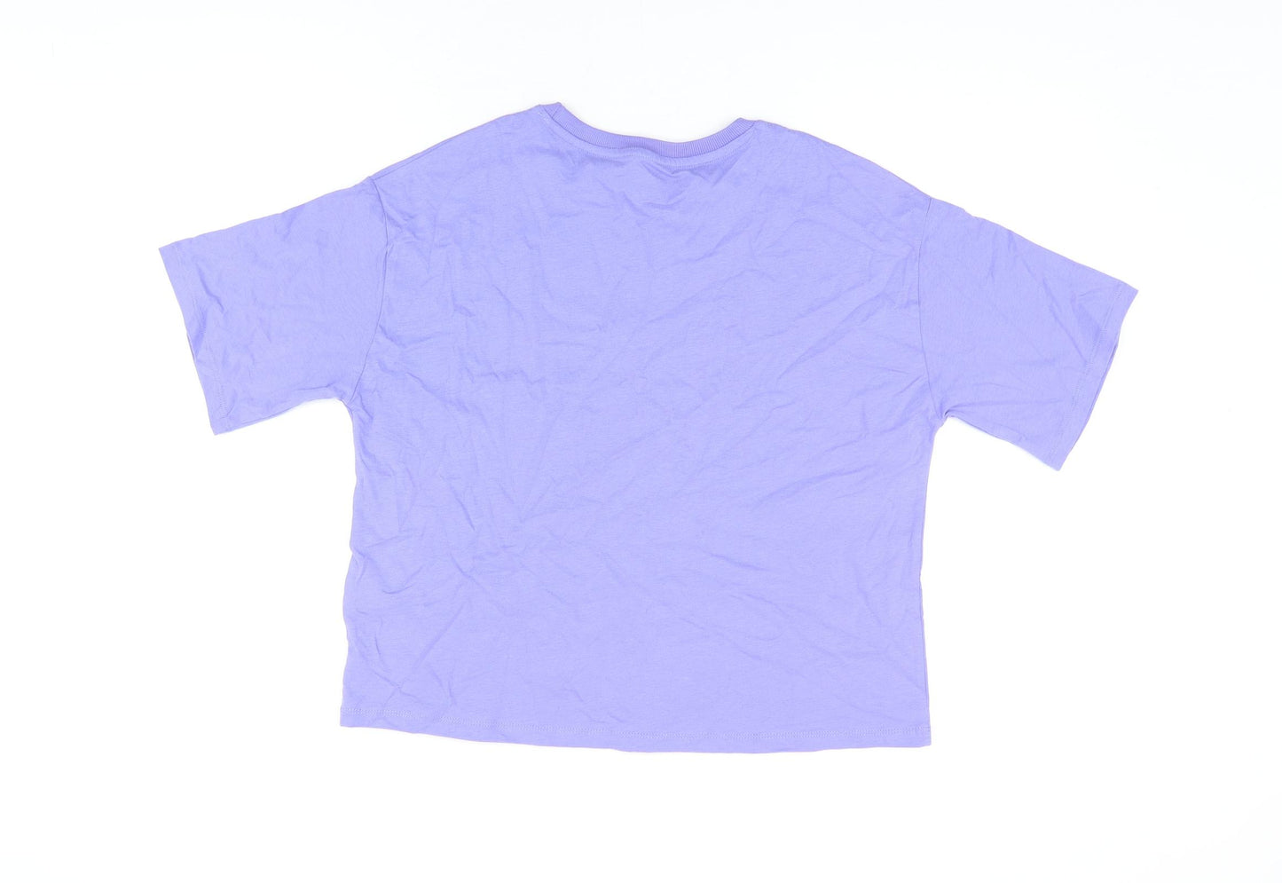 Marks and Spencer Girls Purple Cotton Basic T-Shirt Size 13-14 Years Round Neck Pullover - Peace