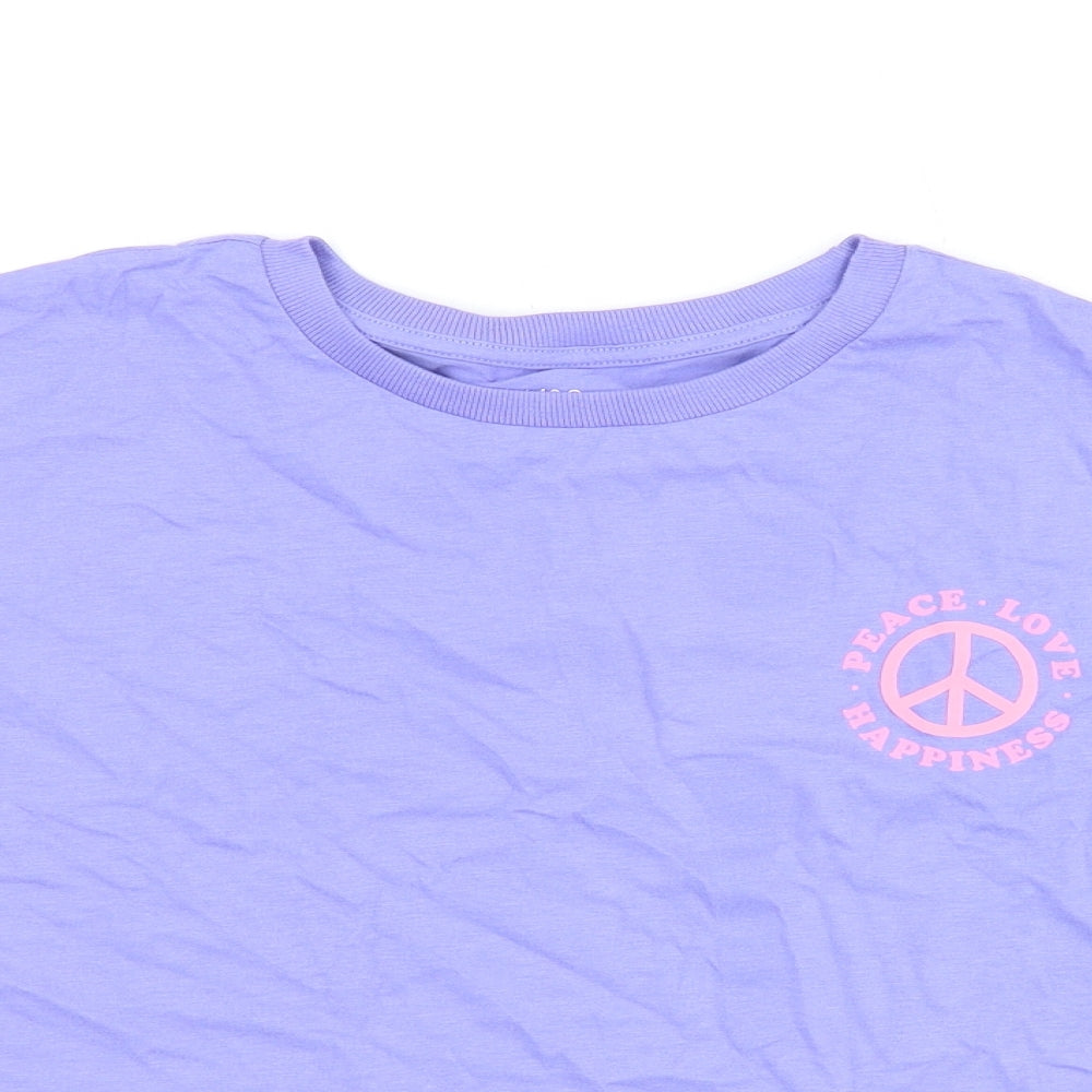 Marks and Spencer Girls Purple Cotton Basic T-Shirt Size 13-14 Years Round Neck Pullover - Peace