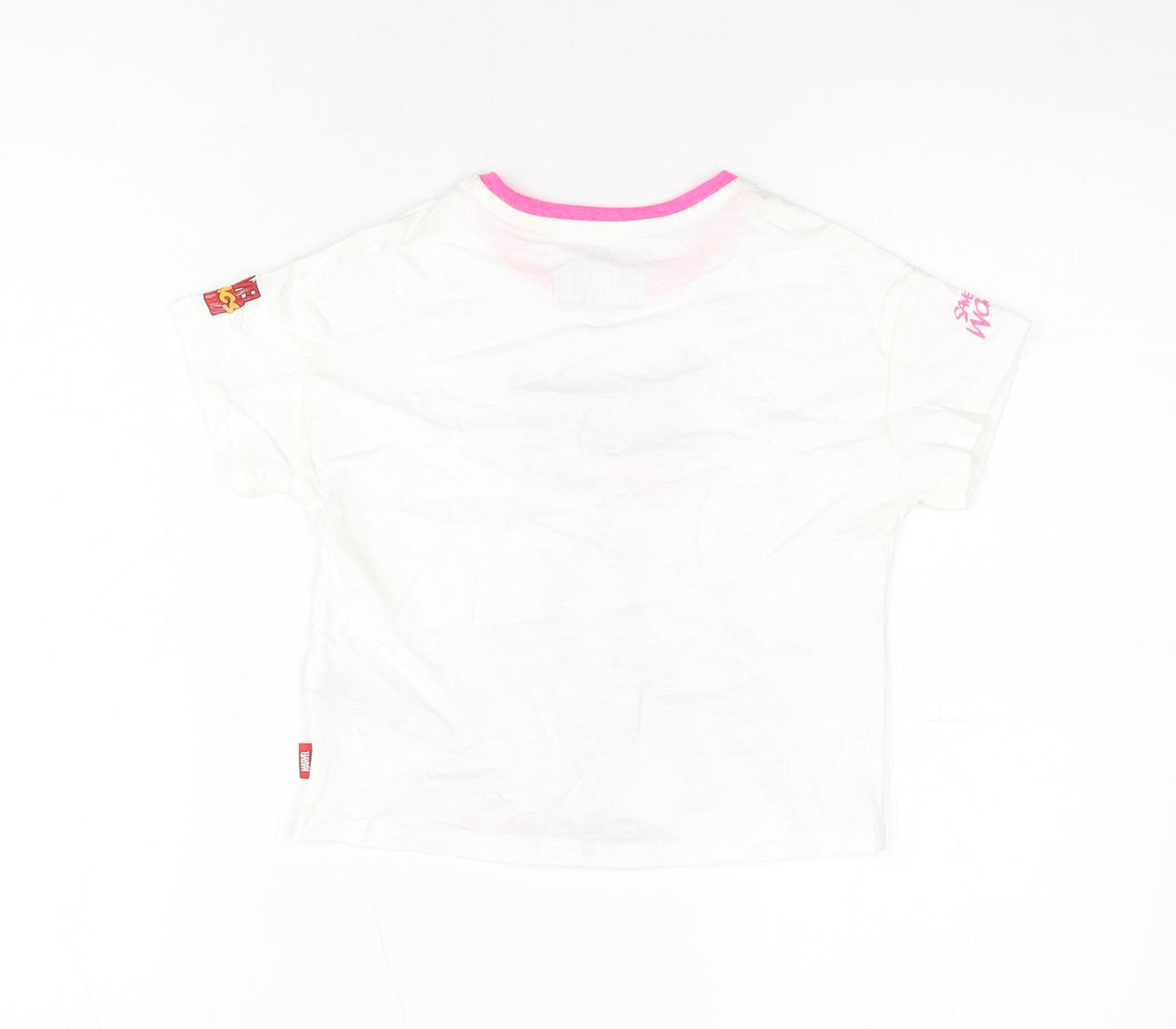 Marks and Spencer Girls White Cotton Basic T-Shirt Size 3-4 Years Round Neck Pullover - Hero Vibes, Marvel