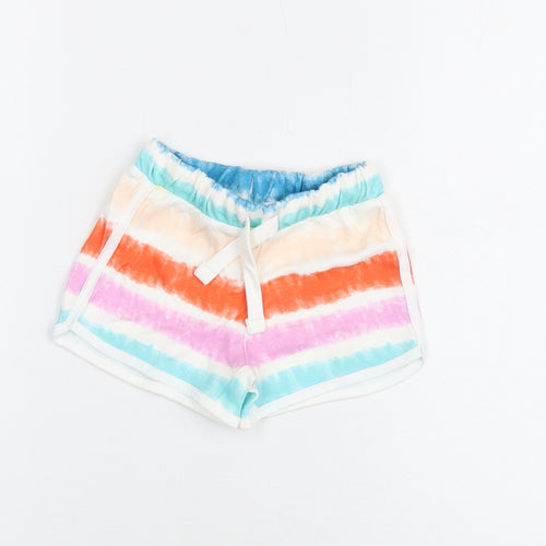 Marks and Spencer Girls Multicoloured Geometric Cotton Sweat Shorts Size 2-3 Years Regular Drawstring - Tie Dye
