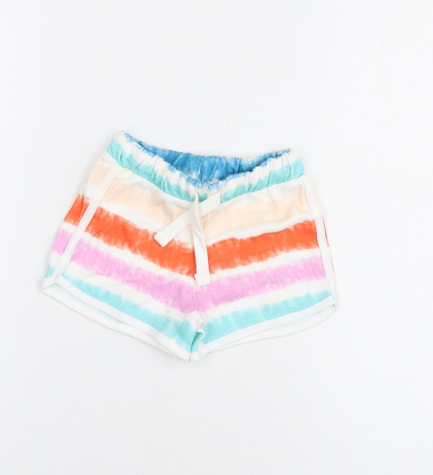 Marks and Spencer Girls Multicoloured Geometric Cotton Sweat Shorts Size 2-3 Years Regular Drawstring - Tie Dye