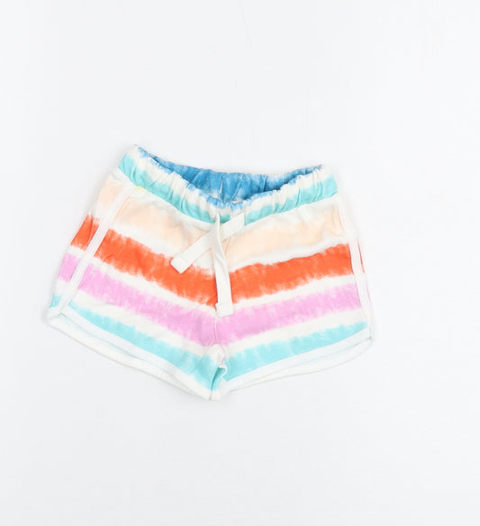 Marks and Spencer Girls Multicoloured Geometric Cotton Sweat Shorts Size 2-3 Years Regular Drawstring - Tie Dye