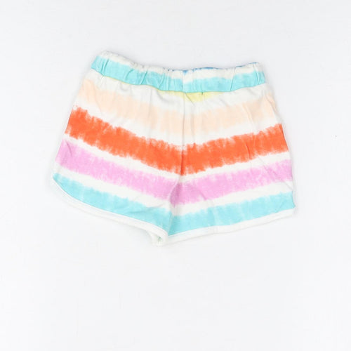 Marks and Spencer Girls Multicoloured Geometric Cotton Sweat Shorts Size 2-3 Years Regular Drawstring - Tie Dye
