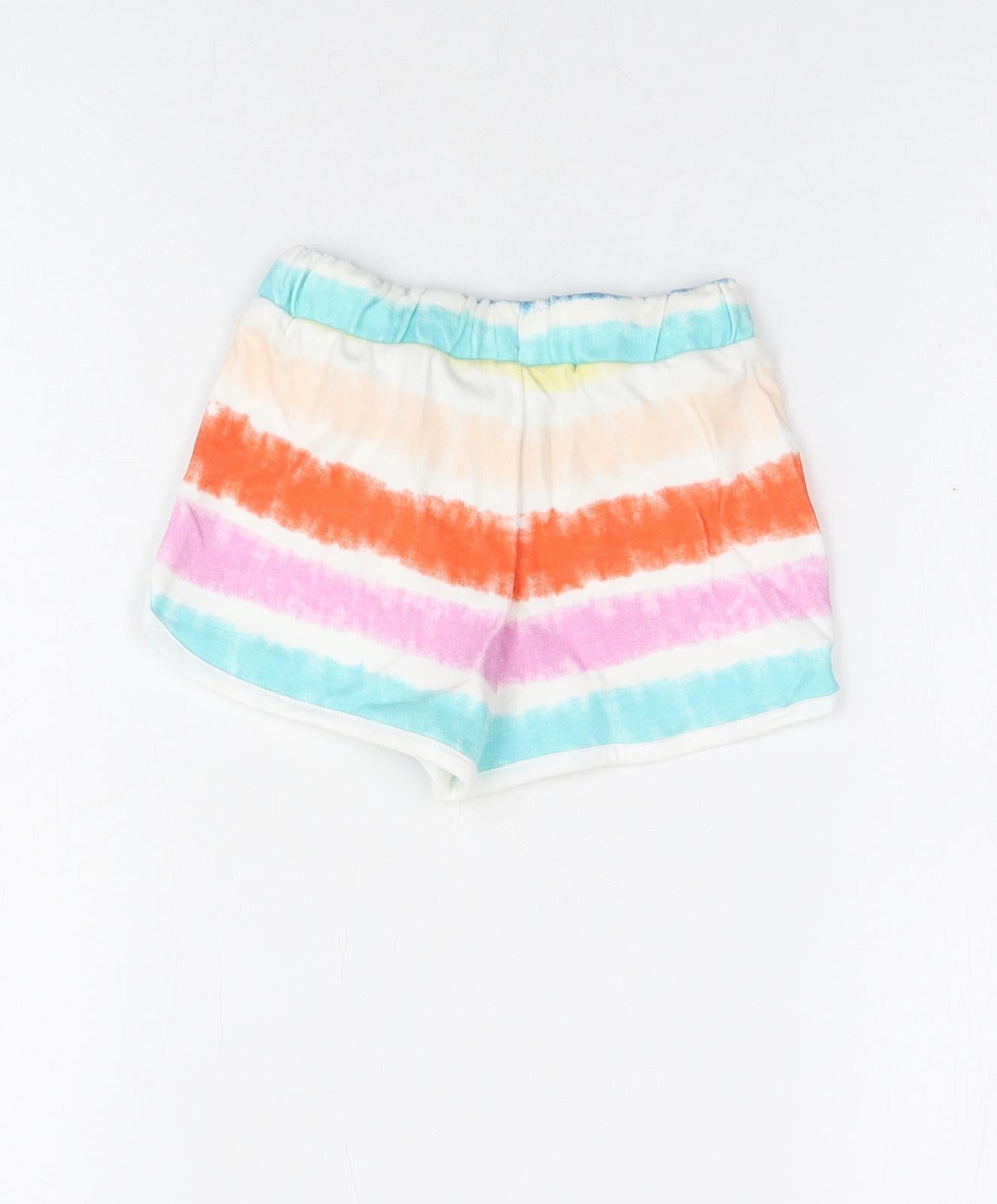 Marks and Spencer Girls Multicoloured Geometric Cotton Sweat Shorts Size 2-3 Years Regular Drawstring - Tie Dye