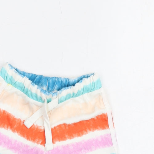 Marks and Spencer Girls Multicoloured Geometric Cotton Sweat Shorts Size 2-3 Years Regular Drawstring - Tie Dye