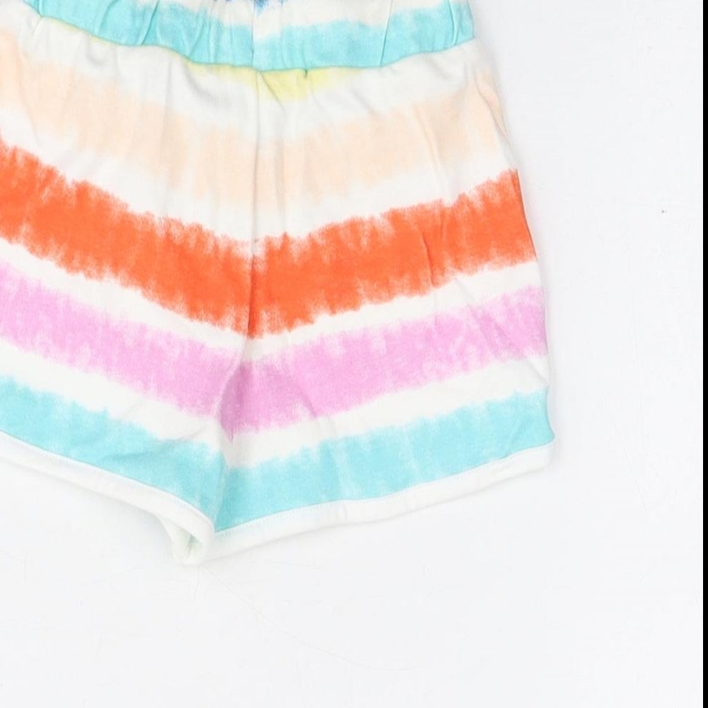 Marks and Spencer Girls Multicoloured Geometric Cotton Sweat Shorts Size 2-3 Years Regular Drawstring - Tie Dye
