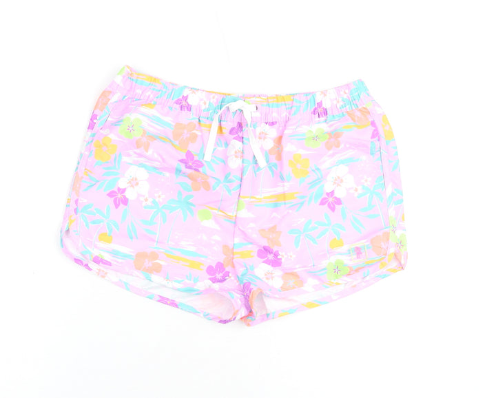Marks and Spencer Girls Purple Floral Polyester Bermuda Shorts Size 12-13 Years Regular Drawstring - Swim Shorts