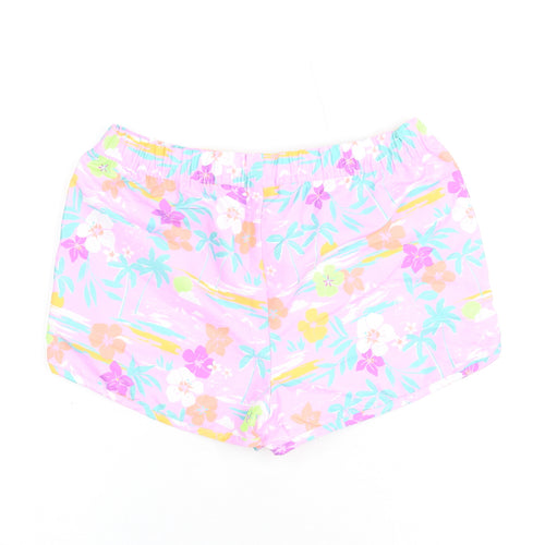 Marks and Spencer Girls Purple Floral Polyester Bermuda Shorts Size 12-13 Years Regular Drawstring - Swim Shorts