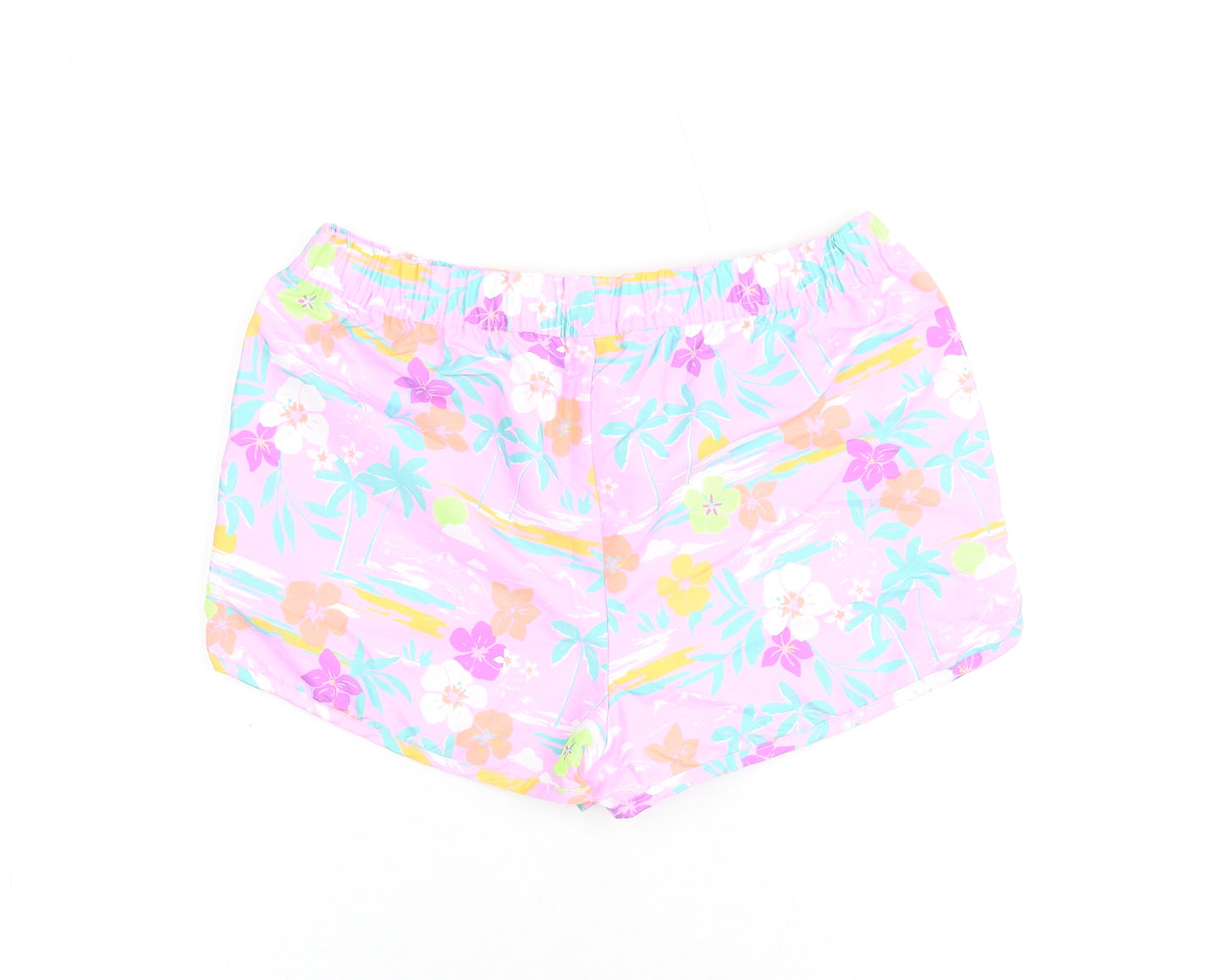 Marks and Spencer Girls Purple Floral Polyester Bermuda Shorts Size 12-13 Years Regular Drawstring - Swim Shorts