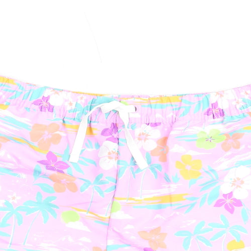 Marks and Spencer Girls Purple Floral Polyester Bermuda Shorts Size 12-13 Years Regular Drawstring - Swim Shorts