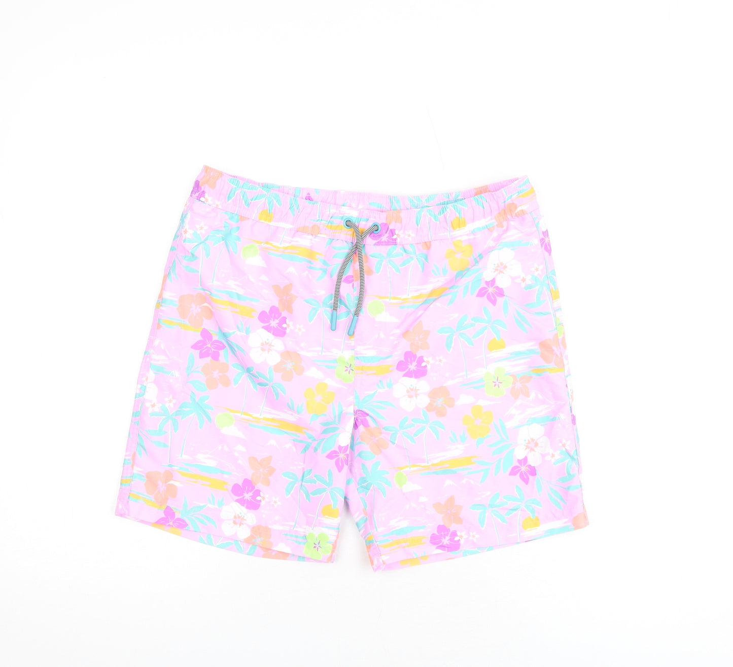Marks and Spencer Boys Purple Floral Polyester Bermuda Shorts Size 12-13 Years L6 in Regular Drawstring - Swim Shorts