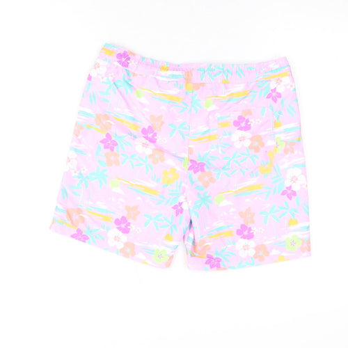 Marks and Spencer Boys Purple Floral Polyester Bermuda Shorts Size 12-13 Years L6 in Regular Drawstring - Swim Shorts