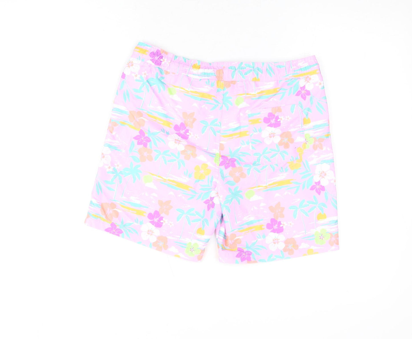 Marks and Spencer Boys Purple Floral Polyester Bermuda Shorts Size 12-13 Years L6 in Regular Drawstring - Swim Shorts