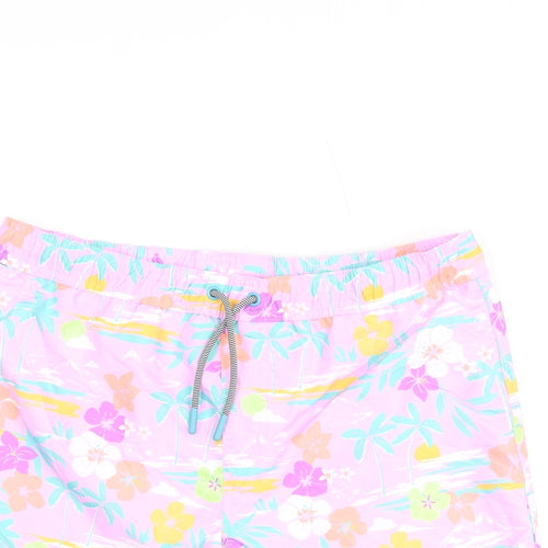 Marks and Spencer Boys Purple Floral Polyester Bermuda Shorts Size 12-13 Years L6 in Regular Drawstring - Swim Shorts