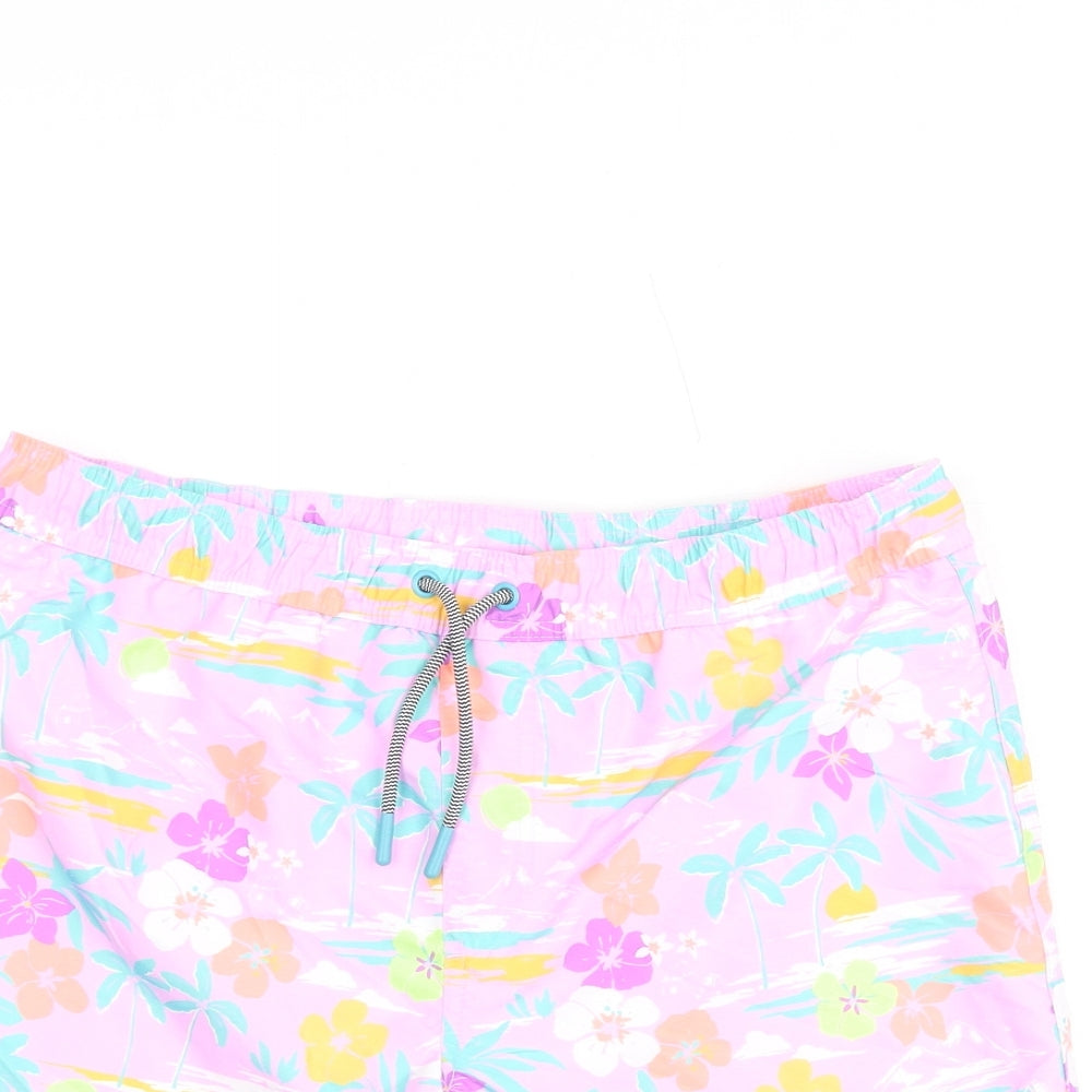 Marks and Spencer Boys Purple Floral Polyester Bermuda Shorts Size 12-13 Years L6 in Regular Drawstring - Swim Shorts