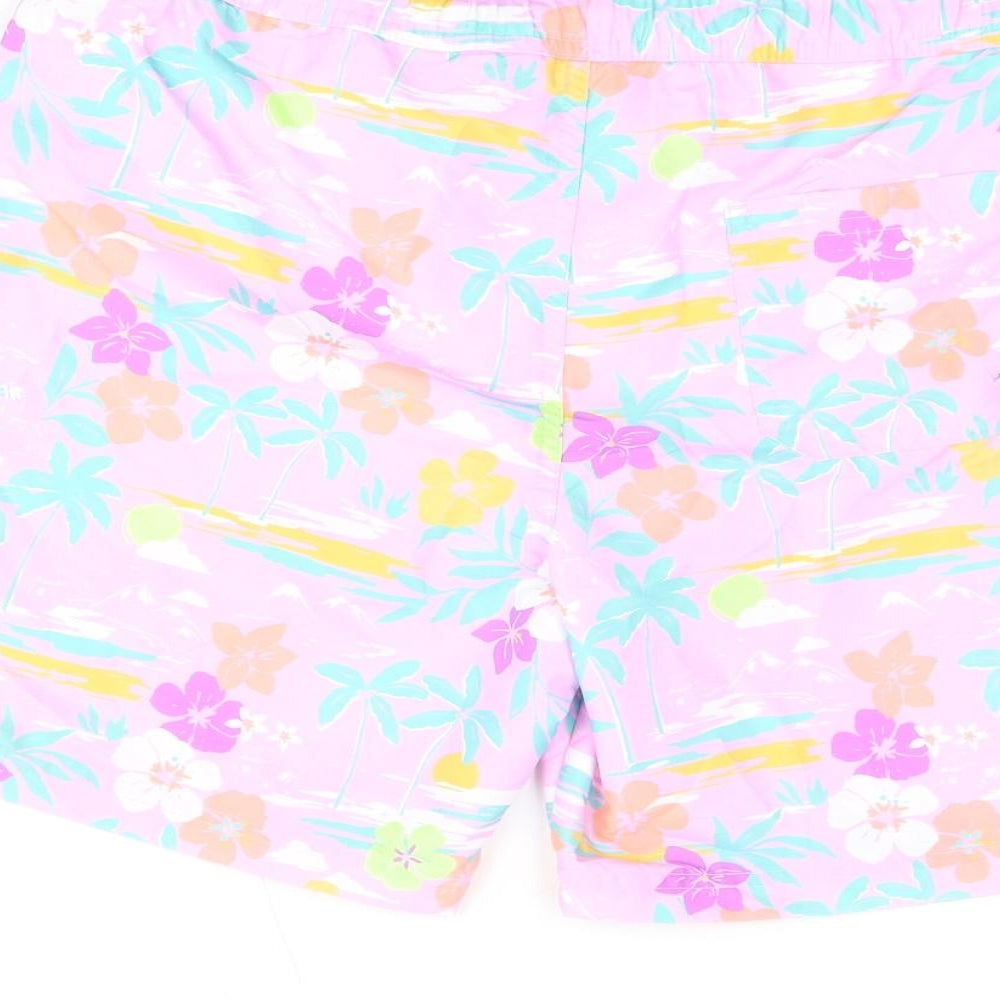 Marks and Spencer Boys Purple Floral Polyester Bermuda Shorts Size 12-13 Years L6 in Regular Drawstring - Swim Shorts