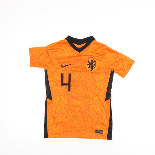 Nike Boys Orange Geometric Polyester Basic T-Shirt Size 8-9 Years V-Neck Pullover - Football Shirt