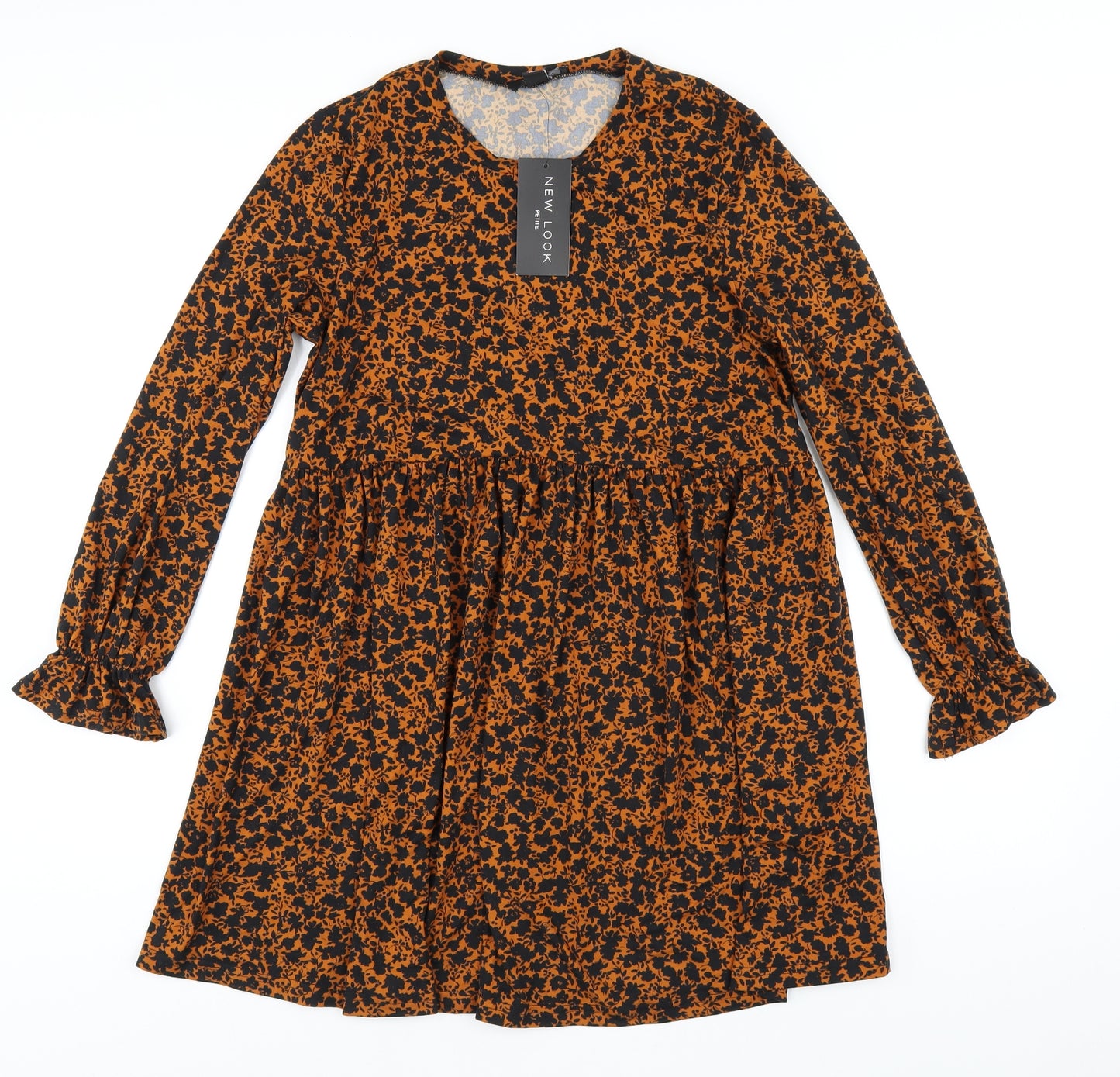 New Look Womens Orange Floral Polyester Trapeze & Swing Size 8 Round Neck Pullover