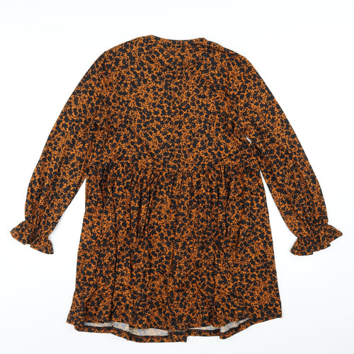 New Look Womens Orange Floral Polyester Trapeze & Swing Size 8 Round Neck Pullover