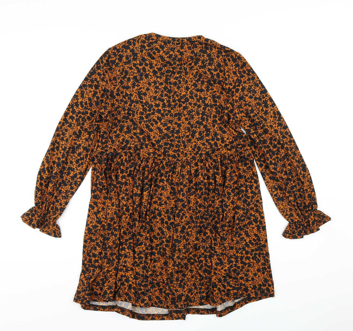New Look Womens Orange Floral Polyester Trapeze & Swing Size 8 Round Neck Pullover