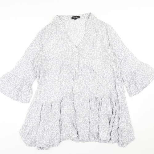 QED London Womens Grey Animal Print Viscose Trapeze & Swing Size M V-Neck Pullover