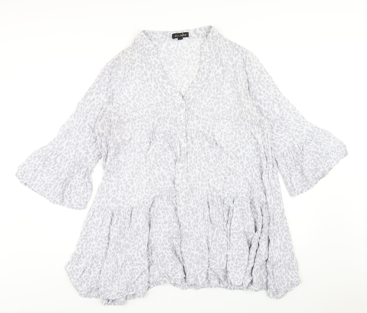 QED London Womens Grey Animal Print Viscose Trapeze & Swing Size M V-Neck Pullover