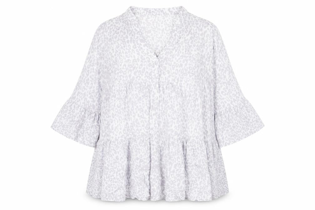 QED London Womens Grey Animal Print Viscose Trapeze & Swing Size M V-Neck Pullover