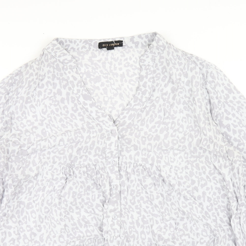 QED London Womens Grey Animal Print Viscose Trapeze & Swing Size M V-Neck Pullover