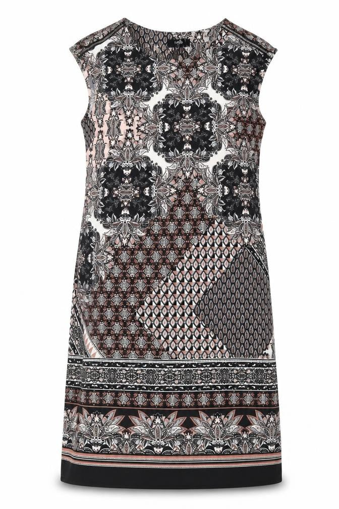 Front view of Wallis women’s multicoloured geometric polyester ball gown, size M, round neck pullover