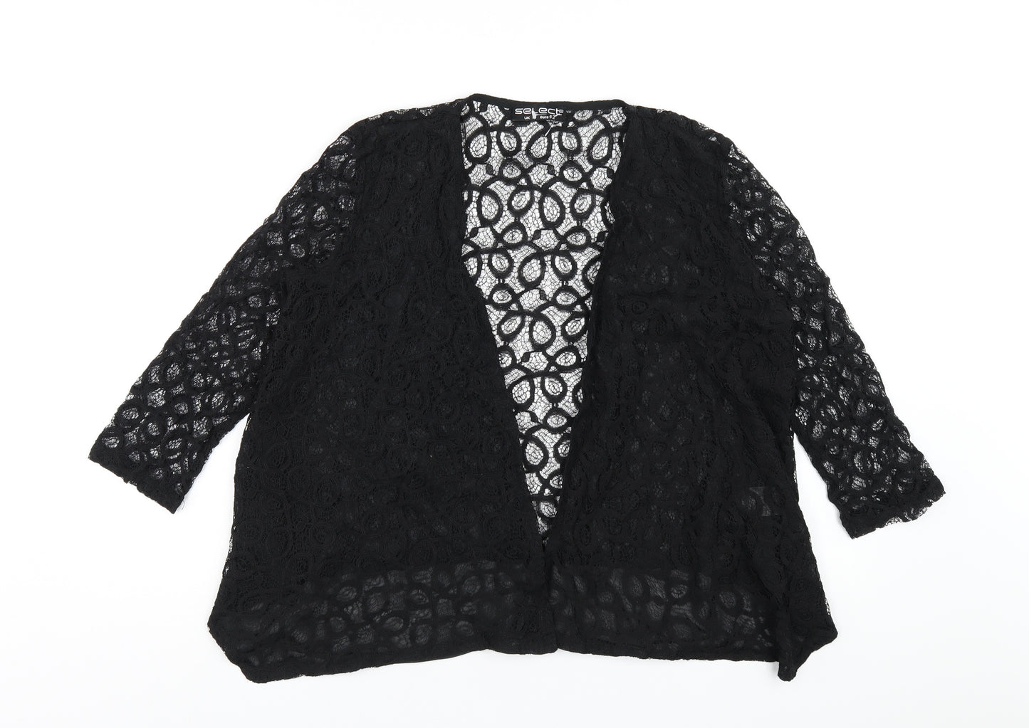 Select Womens Black Cotton Kimono T-Shirt Size 14 V-Neck