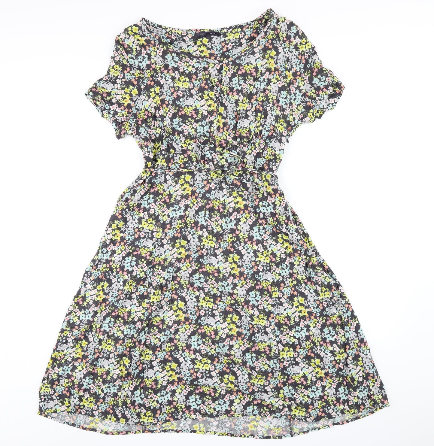 Marks and Spencer Womens Multicoloured Floral Viscose A-Line Size 14 Round Neck Zip