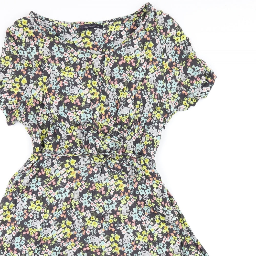 Marks and Spencer Womens Multicoloured Floral Viscose A-Line Size 14 Round Neck Zip