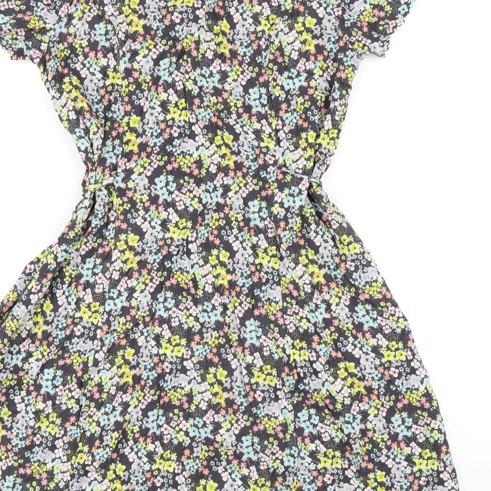 Marks and Spencer Womens Multicoloured Floral Viscose A-Line Size 14 Round Neck Zip