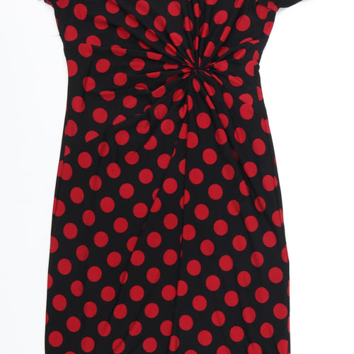 Precis Womens Black Polka Dot Polyester Pencil Dress Size 10 Round Neck Pullover