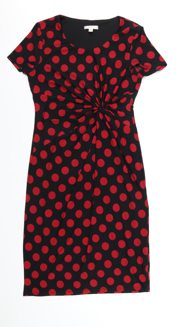 Precis Womens Black Polka Dot Polyester Pencil Dress Size 10 Round Neck Pullover