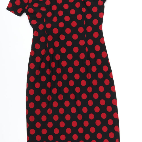 Precis Womens Black Polka Dot Polyester Pencil Dress Size 10 Round Neck Pullover