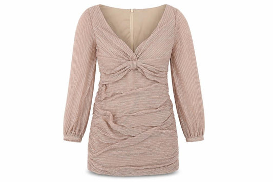 Front view of Chi Chi women’s pink polyester bodycon, size UK 14, v-neck zip